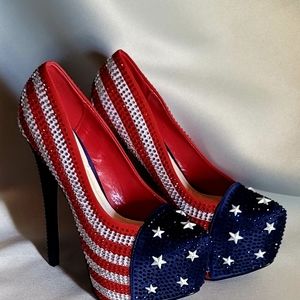 New Women's Alba American Flag Crystal Heels